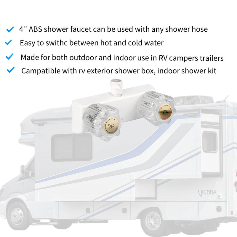 OYMOV RV Shower Faucet Replacement, 4-Inch 2-Knob-Handle Diverter Valve for RV Camper Travel Trailer, Easy Install Lead-Free Indoor Outdoor Shower Faucet, White - Image 4